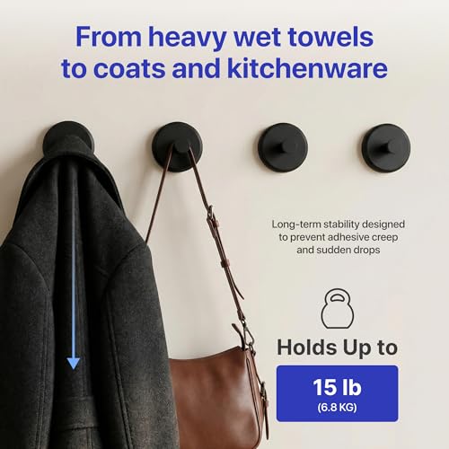 Image of HOME SO Suction Cup Hooks for Shower & Bathroom Towel Holder 4-Pack - Suction Cups Hooks for Hanging Towels, Robes, & Coats - Tiles, Glass Door or Mirror - Shower Hooks & Towel Hooks Organizer - Black