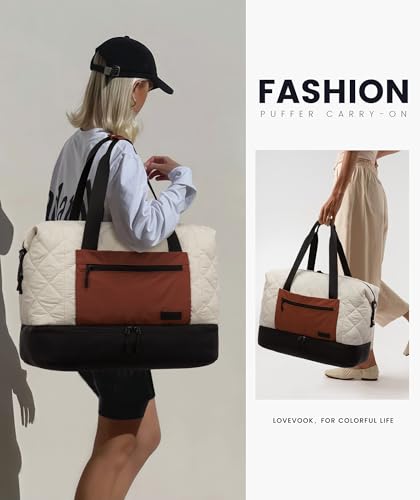 LOVEVOOK Weekender Bags for Women, Puffer Travel Duffel Bags for Woman, Large Hospital Bag for Women Labor Delivery with Shoe Compartment, Carry On Overnight Bag, Personal Item Travel Bag for Airplane2