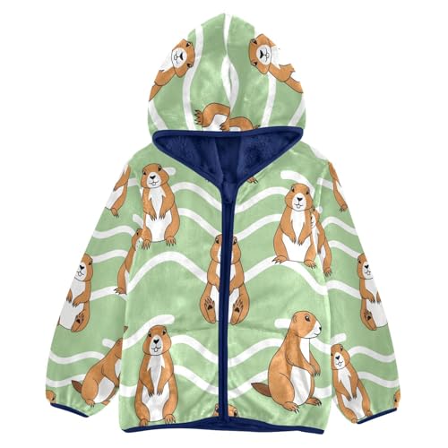 Gopher Pattern on Green Toddler Fleece Jacket Girl Boys Hooded Fleece Jacket Coat Warm Outwear Zip-up 3-10T