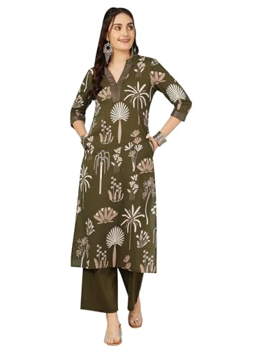 Image of GULMOHAR JAIPUR Women's Rayon Calf Length Printed Straight Kurta Bottom Set