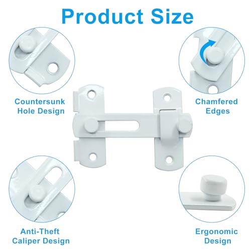 Image of 2 Packs Flip Latch Lock, 3.94 inch*2.77 inch Barn Door Latches, White Sliding Barn Door Lock Hardware Gate Latches, Bi-fold Door Lock, Stainless Steel Door Latches for Barn, Cabinet, Window, Closet