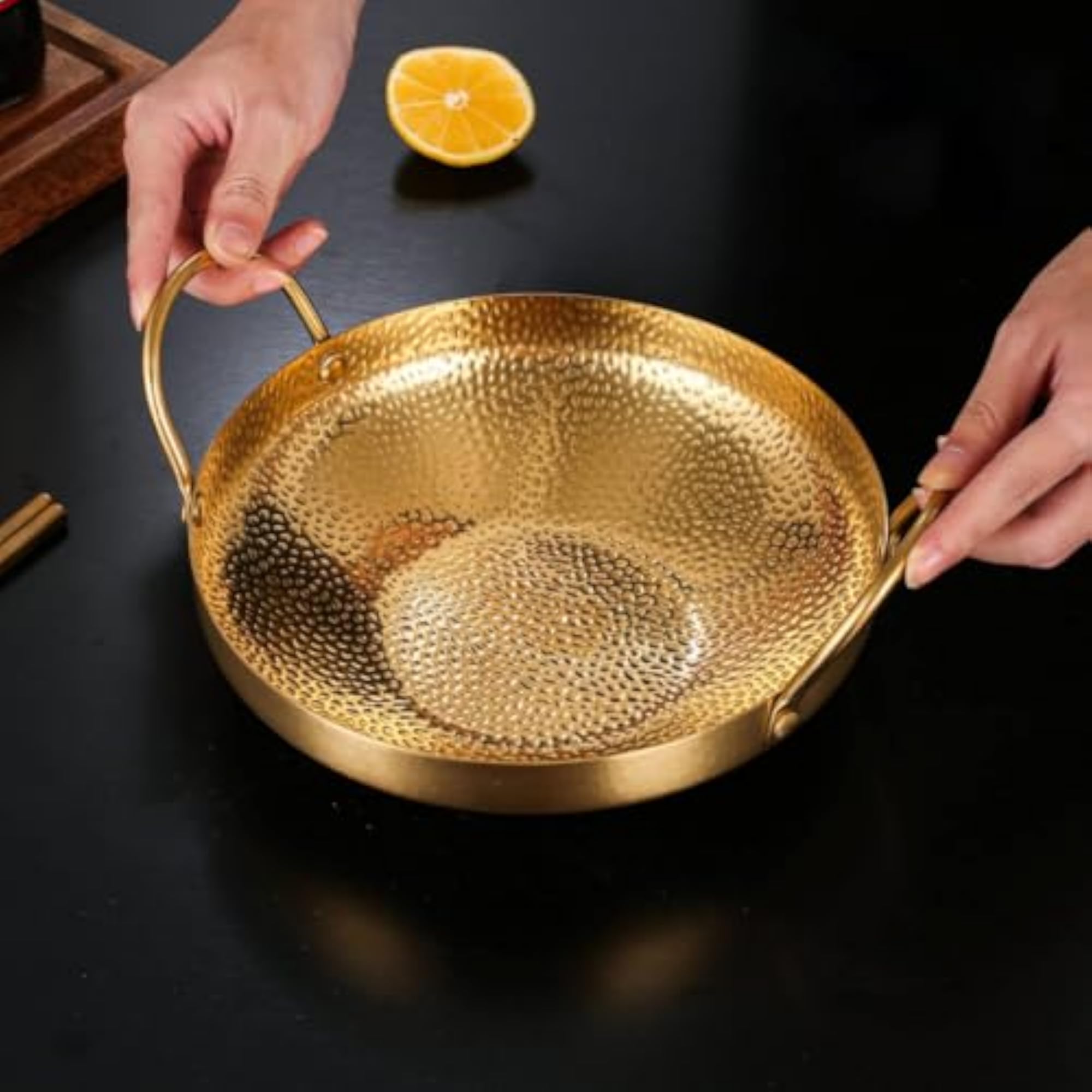 One-Piece Double Handle Stainless Steel Pot, 20cm Gold