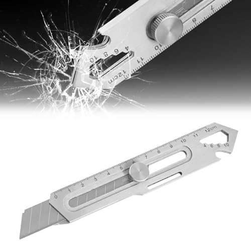 Cutter professionnel, Couteau universel en acier inoxydable, Rétractable Couteau utilitaire multi-usage, Cutter à tapis multi-usage multifonctionnel Box Cutter pour le bricolage, intérieur (Argent)