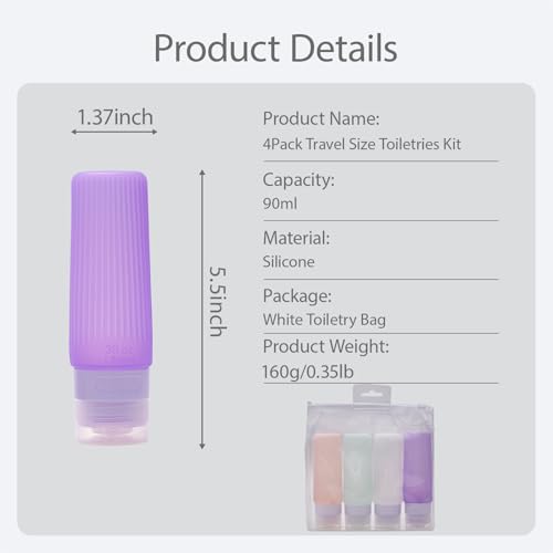 3 oz Leak Proof Travel Bottles for Toiletries|TSA Approved Refillable Silicone Travel Size Bottles for Shampoo,Conditioner|Translucent Pastel Color, Wide Mouth Opal-Shaped Design(4 Pack) 5