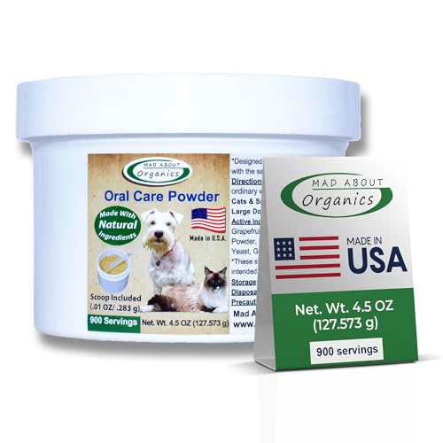 Mad About Organics Dog or Cat Oral Care Powder – Tartar and Plaque Remover, Pet Dental Cleaning Powder for Oral Hygiene and Fresh Breath, Teeth Cleaner – 900 Servings, Large Size - 127g