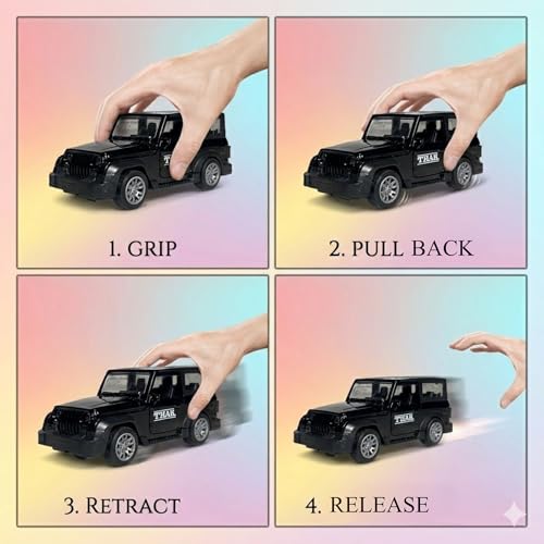Image of 1:32 Scale DieCast Metal Toy Car Pull Back Action Openable Doors 4x4 Thar /Jeep Premium Car Toy, with Light and Music, for Ages 3-10 Years (Black)