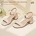 Hehainom Girls Heels Dress Shoes Square Toe Sandals Flower Girl Party Wedding Church Nude Nubuck Little Big Kid Size 4 Shoes