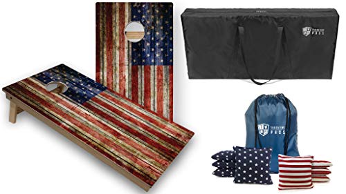 Tailgating Pros Tournament Grade American Themed Cornhole Board Set w/LED Rings, Bean Bags and Carrying Case - 4'x2' Cornhole Toss