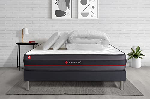Pack Matelas Regen 160x200 + sommier Noir + Couette + 2 oreillers | Epaisseur : 24 cm | Confort : Ferme Cover
