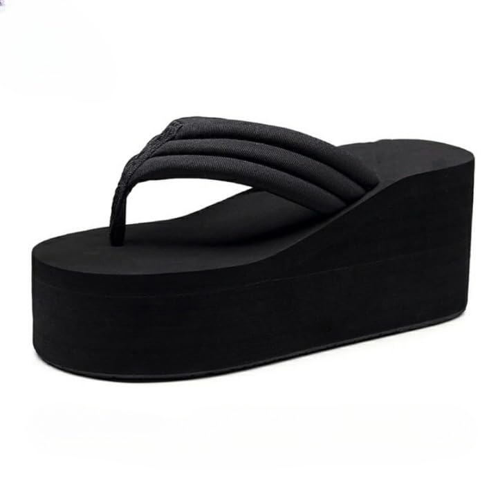 Uunda Fashion High Heel Platform Slippers Fashion Flip Flops Slope Non-Slip Resort Beach Black Knoted Sandals For Women, 2 Uk (Narrow) (B0CP2HT538) Amazon Price History, Amazon Price Tracker