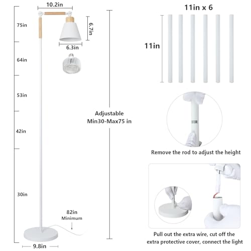 Image of HMVPL Grow Lights for Indoor Plants Full Spectrum, Plant Lights for Indoor Growing with 20W COB Grow Light Blub, 4 /8 /12H Timer, Standing Tall Grow Lamp for Middle Large Plants(75'', Height Adjustable)