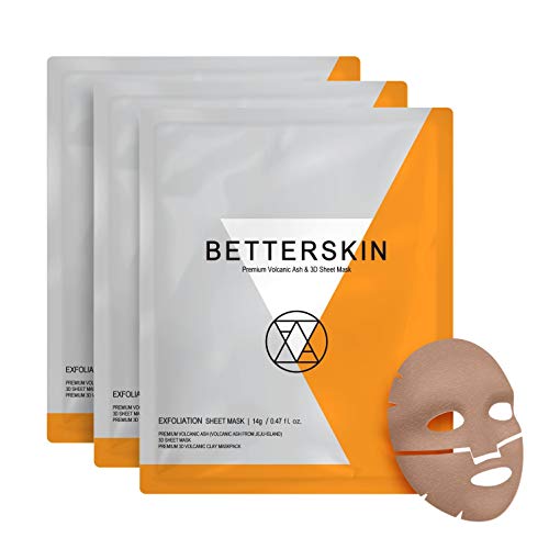 3pcs Sheet Mask by BUTT!TUDE-BETTERSKIN - Exfoliating 3D Volcanic Ash Sheet Face Mask - Premium Cotton Coated with Volcanic Clay Cream for Cleansing Pores - Ultimate Hypo-Allergenic Care