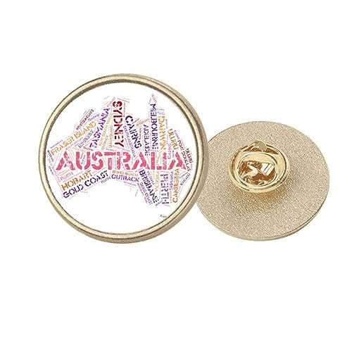 Pin's d'Australie en métal doré rond avec carte illustrée des spots, taille M