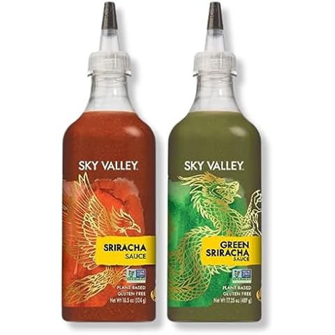Sky Valley Sriracha Sauce Bundle (Green and Red Sriracha Sauce) - Hot Sauce, Lime, Red Jalapeno Peppers, Vegan, Gluten Free, Non-GMO, Low Sugar, 5 Calories per Serving - Variety, 18.5 Oz, (Pack of 2) Cover