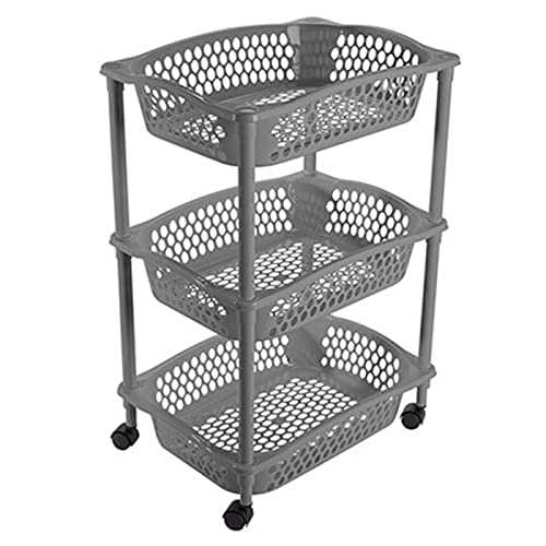 Acan Tradineur - Carrito Verdulero Con Ruedas - Modelo Hg - Fabricado En Plástico - Multiusos Para Organizar Los Espacios Domésticos - 3 Cestas - 61,5 X 41 X 30 Cm - Color Gris