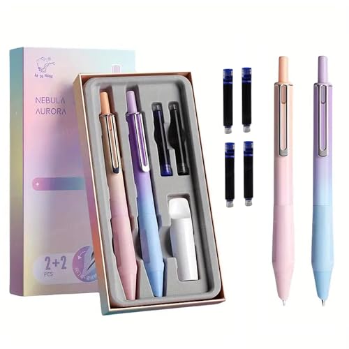 Image of FunBlast Fountain Pen for Students,Iridium Tip Nib Refillable Click 2 Pcs Fountain Pen with 6 Refills,Kawaii Stationary Gift for Office,School Stationery Items for Kids(Panda),Ink Color-Blue