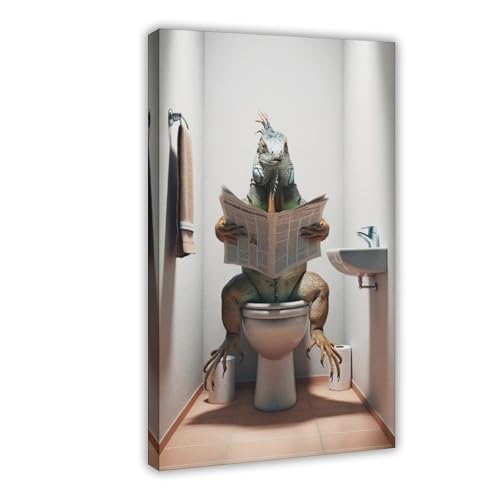 Toile iguane humour 40x60 cm, cadeau de pendaison de crémaillère idéal