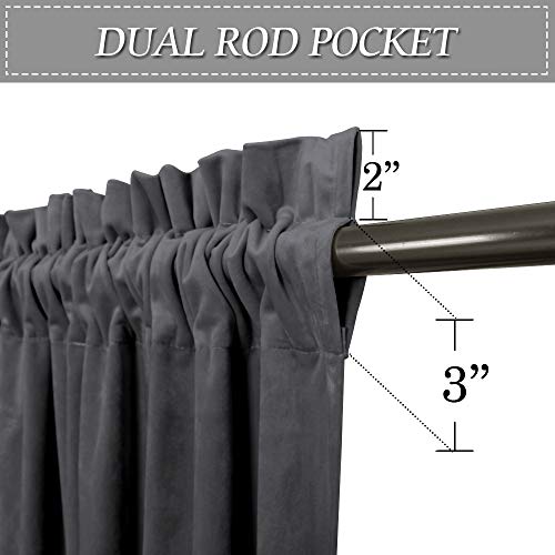 Image of RYB HOME Grey Velvet Curtains 63 inches Long - Super Soft Room Darkening Thermal Insulating Window Drapes for Bedroom Living Room Dining Backdrop, W 52 x L 63 inch, 2 Panels