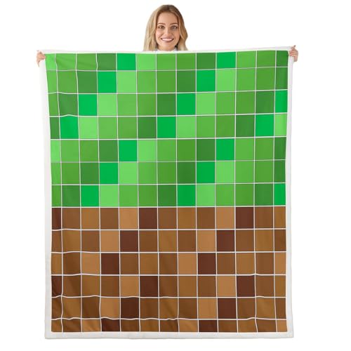 Image of Erosebridal Gaming Plaid Fleece Blanket Baby 30 inchx40 inch Geometric Checkered Gamer Sherpa Blanket Checkerboard Games Fuzzy Plush Throw for Kids Boys Girls,Brown Green Grids Decor for Bed Couch
