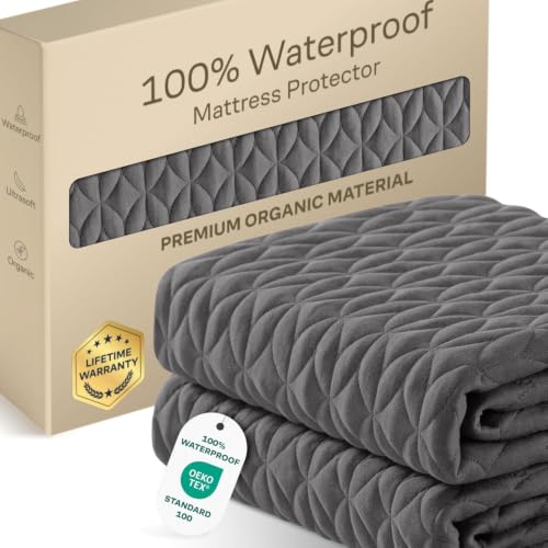 Image of 100% Waterproof Twin XL Mattress Protector - 360 Protection Against Spills, Stains & Accidents for Parents & Pet Owners - Noiseless & Cooling Viscose Made from Bamboo (Gray)