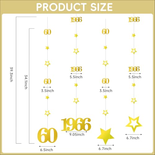Image of Eucutur Gold 60th Birthday Decorations for Men Women, Pre-Strung Glitter Twinkle Number 60 Years Old Vintage 1966 Hanging Streamer Banner Party Supplies, Cheers 60th Birthday Anniversary Decor