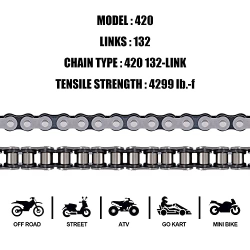 Dyctaho RCKIT420132 Dyc 420 Motorcycle Chain 132 Links With Chain Breaker For 50 70 90 110 125Cc Ssr Taotao Coolster Apollo Baja Kazuma Chinese Atv 4 Wheeler Quad Pit Dirt Bike Go Kart Cart Mini Bike Parts thumb #3