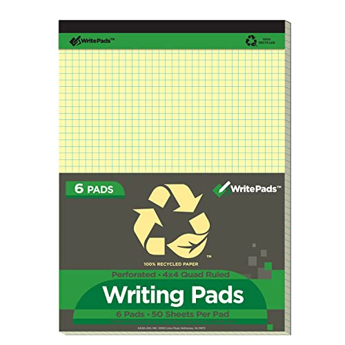 Kaisa Quad Legal Pad Writing Pads, 8.5"X11.75" Graph Ruled Legal Pads, 50 Sheets Recycled Paper Pads, Canary 6 Pads, Ksu-7532 #TOP1