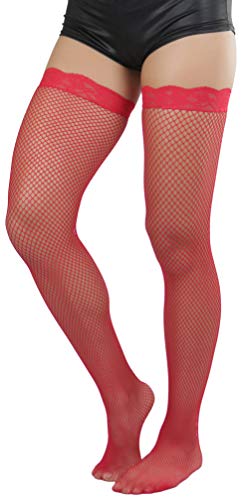 Image of ToBeInStyle Women's Wide Floral Lace Fishnet Thigh Hi Stockings