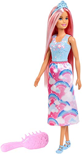 Barbie Dreamtopia poupée princesse chevelure magique avec cheveux ultra-longs roses et blonds, brosse incluse, jouet pour enfant, FXR94