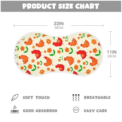 Cheery Chickens Pattern Muslin Burp Cloths for Baby 4-Layer Absorbent Cotton Large 22" x 11" Soft Spit Up Rags for Newborns Boys Girls, 1 Pack2