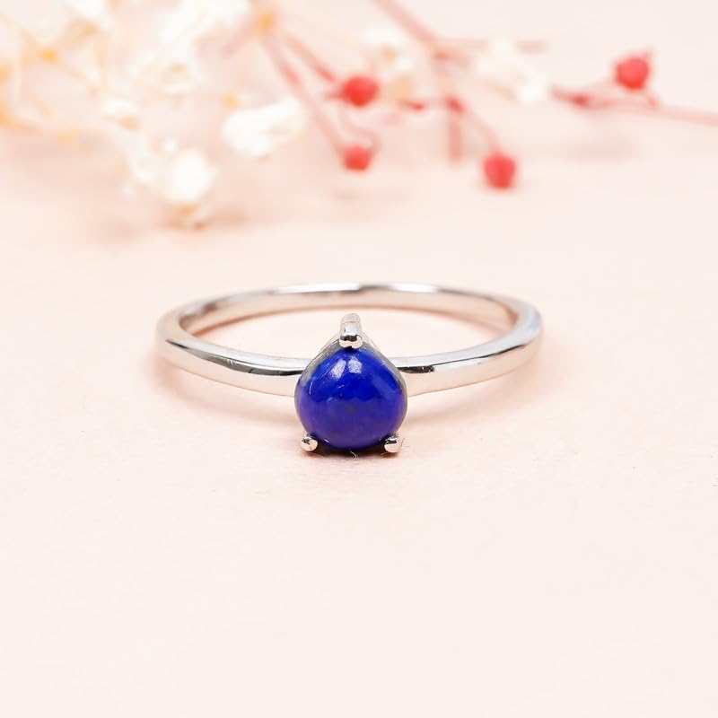 Bague de mariage en argent style rétro avec cœur lapis-lazuli