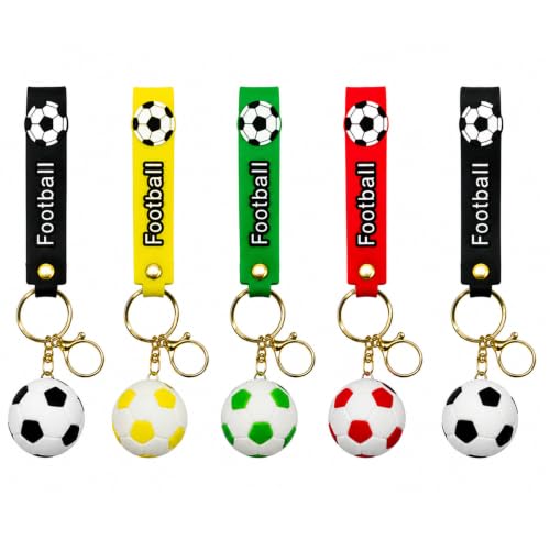 Image of Birthday Popper 5 Pcs Football Keychain Set as Birthday Return Gift - Sports-Themed Keychains with Strap, Metal Hook & 3D Mini Ball Design - Ideal for Football Lovers