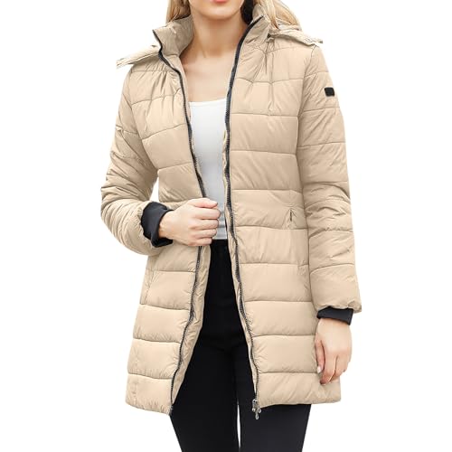Hefiauo Mujer Largo Chaqueta Plumas Capucha Ligeros Mujer Plumífero Oferta Ropa Mujer Elegante Parka Cálido Abrigo Antiviento de Montaña Mujer