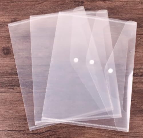 AZIEBAY 名刺ホルダー付き透明A4プラスチックスナップファイルバッグ50枚、ラベルスタイル学生科目テスト用紙情報バッグ