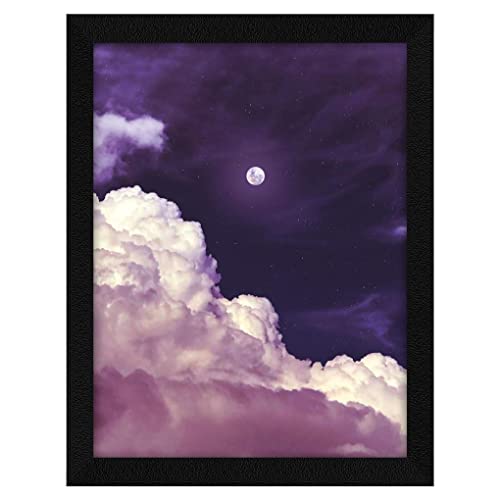 PUJA Jitesh Arts Full Moon Clouds Painting For Wall De coration With Frame With Glass 11inch 14inch