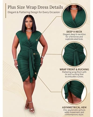 Image of IyMoo Women's Sexy Plus Size Bodycon Sleeveless Drawstring Ruched Mini Club Dresses