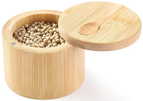 Bamboo Salt Container with Magnetic Lid and Spoon