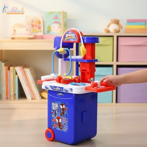 Image of Spiderman Theme Doctor Set for Kids - 9 Pcs Medical Equipment Trolley with Lights, Spidey-Inspired Role Play Toy, Heroic Doctor Kit for Boys & Girls 3+ Years, Portable Educational Playset