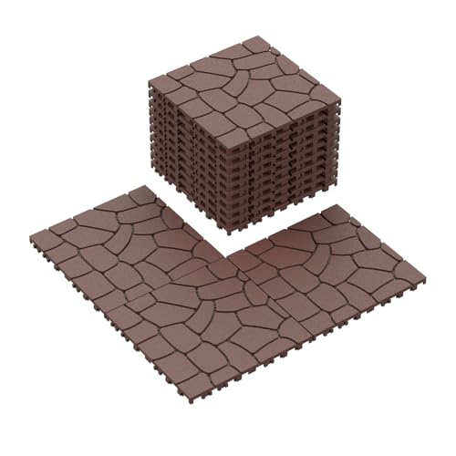 New Stone Texture 12" Patio Deck Tiles Red+Brown Outdoor Pavers Porch Poolside Balcony Backyard Durable Outdoor Solution