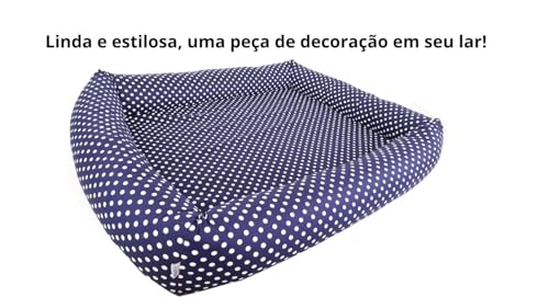 Cama Para Cachorro Grande 100x87 Cm - AZUL MARINHO COM BOLAS - 100% Lavável e Resistente - Pet Queri