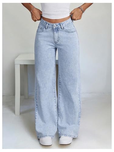 MakeMeChic Women's High Waist Denim Pants Bow Wide Leg Baggy Y2K Jeans Trousers with Pocket2