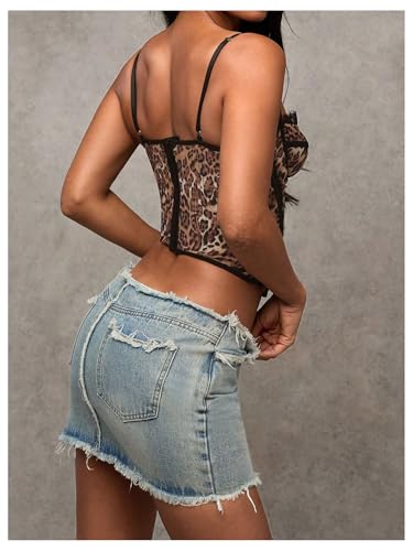 Verdusa Women's Y2K Lace Leopard Print Crop Corset Tops Rave Club Going Out Camisole Tops2