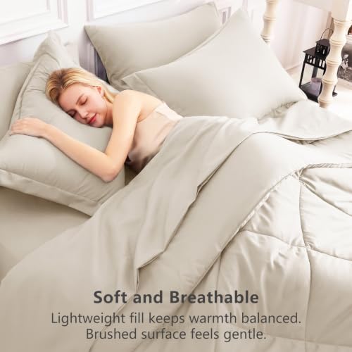 Image of CozyLux Full Size Comforter Sets Beige - 7 Pieces Bed in a Bag Full, Luxury Soft Bed Set for All Seasons, Bedding Set with Down Alternative Comforter, Sheets, Pillowcases & Shams