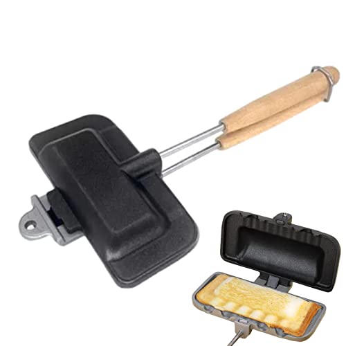 Fer À Repasser Fabricant De Sandwichs Au Feu De Camp Moule À Sandwich Amovible Avec Manche En Bois, Gaufrier Barbecue Portable Au Petit Déjeuner, Grilled Cheese, Oeufs, Bacon Cover