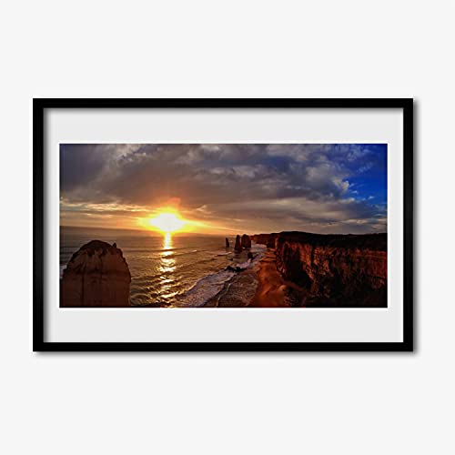 Affiche avec cadre paysage de mer soleil 60x40 cm pour illuminer un salon sombre