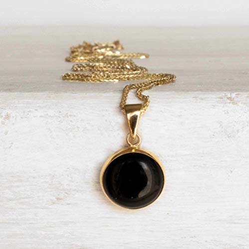 14K Gold Onyx Necklace - 14K Solid Yellow Gold Pendant, Dainty 12mm Round Black Onyx Gemstone, Decem 14K Gold Onyx Necklace - 14K Solid Yellow Gold Pendant, Dainty 12mm Round Black Onyx Gemstone, Decem