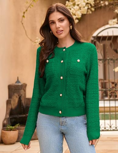 Image of GRACE KARIN Womens Open Front Button Down Long Sleeve Texture Knit Cardigan Sweaters with Pockets