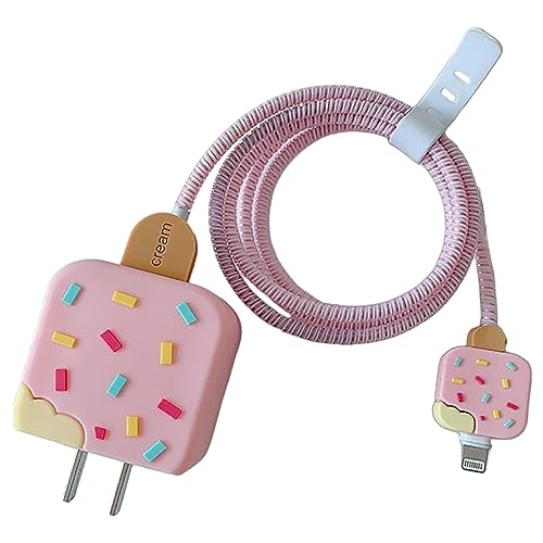 Image of Protective Charger Case for iPhone 18W 20W iPhone 17 16 15 14 13 12 11 Pro Max Charging Cable Charger Protective Cover Data Cable Protective Sleeve-Icecream Pink