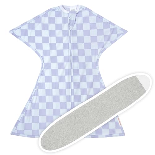 Image of SleepingBaby Zipadee-Zip Transition Swaddle (Lavender Check, X-Small for 3-6 Months) and Snuggle Strap (Grey, One Size) - Wearable Baby Blanket and Accessory - Polyester, Spandex