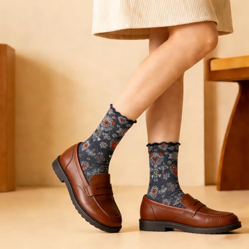 Cityelf 5 Pack Vintage Ruffle Socks for Women Retro Floral Patterned Frilly Socks Cotton Cute Casual Ankle Crew Lace Trim Sox by Cityelf - Image 6